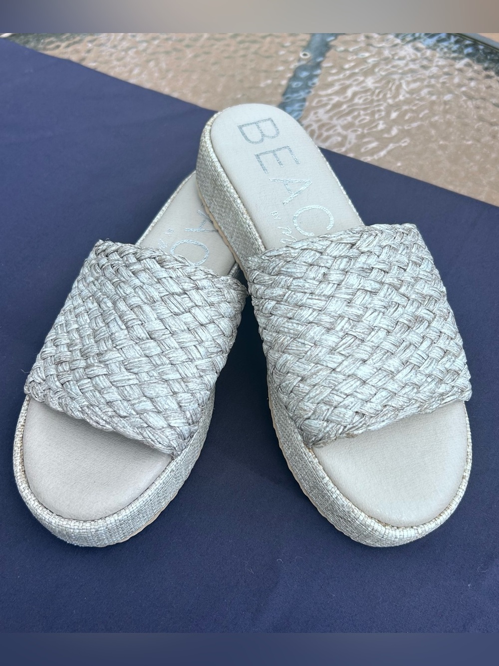 Beach by Matisse EUC Women Size 9 Cairo Espadrille Platform Sandals Raffia Gray